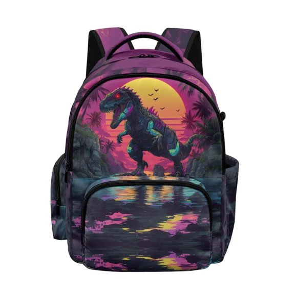 Xoenoiee Dinosaur Moon Palm Tree Print Backpack for Boys Teens, Large Capacity Bookbag School Bag for Elementary Middle High Students, 17 Inch Lightweight Satchel Bookpack for Kids