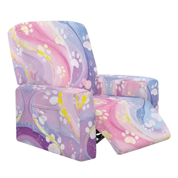 Xoenoiee Dog Paw Marble Pattern Recliner Slipcover Stretch Reclining Chair Covers 4 Pieces Non Slip Recliner Sofa Slipcovers with Pocket Fitted Sofa Couch Cover Lazy Boy Chair Cover for Living Room
