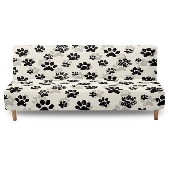 Xoenoiee Dog Paw Pattern Armless Futon Cover Washable Sofa Bed Slipcover, Foldable Futon Couch Cover Removable Furniture Protector with Elastic Bottom