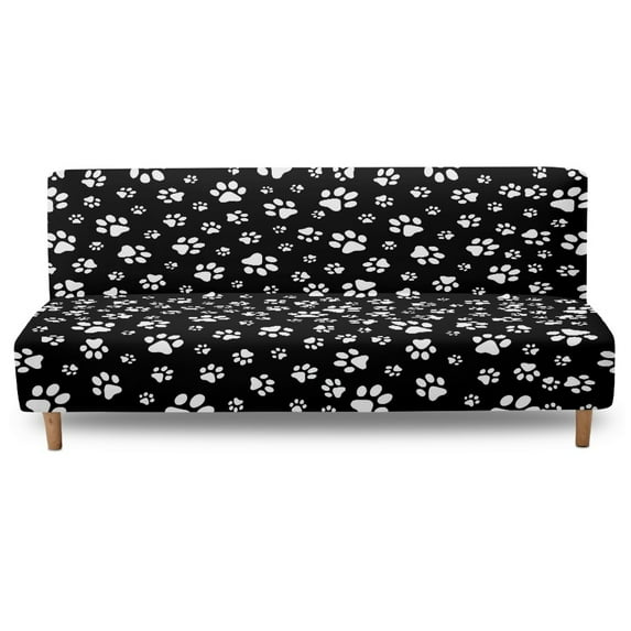 Xoenoiee Dog Paw Print Futon Slipcover Armless Folding Sofa Cover Stretch Elastic Couch Furniture Protector for 3 Seat Foldable Futon Sofa Bed Without Armrests