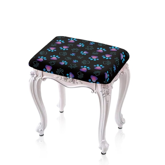 Xoenoiee Dog Paw Print Stool Covers Rectangular, Vanity Stool Covers Stretch Washable Saddle Bar Stool Slipcover Bench Seat Protector with Elastic Bands, 2 Pack
