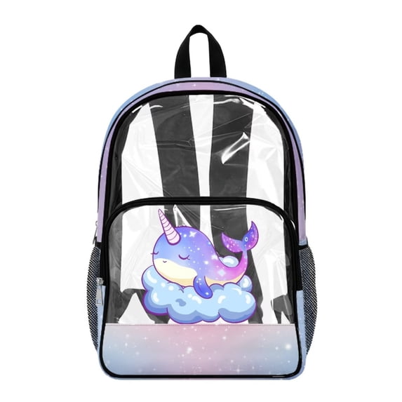 Xoenoiee Dolphin Cloud Print Clear Backpack for Girls 17 Inch Bookbags with Zipper Pocket, Lightweight Students School Bag Packs Satchel Laptop Bags Bookbag for Elementary Kindergarten
