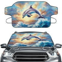 Xoenoiee Dolphin Sunset Print Windshield Cover for Ice and Snow Heavy Duty Windshield Protector for Cars, SUVs, Trucks, Waterproof Frost Cover Winter Car Accessories