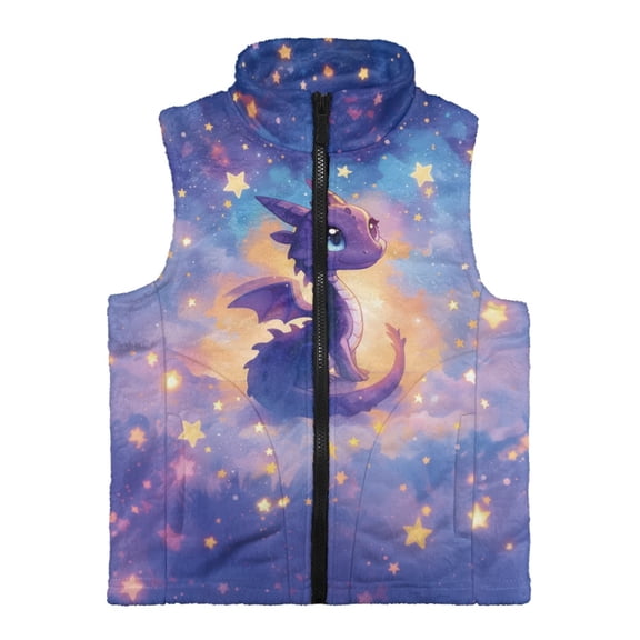 Xoenoiee Dragon Star Cloud Print Toddler Boys Polar Fleece Vest, Soft Fuzzy Sherpa Sleeveless Jacket with Zipper and Pockets, Cozy Warm Outdoor Wear, Size 11-12 Years