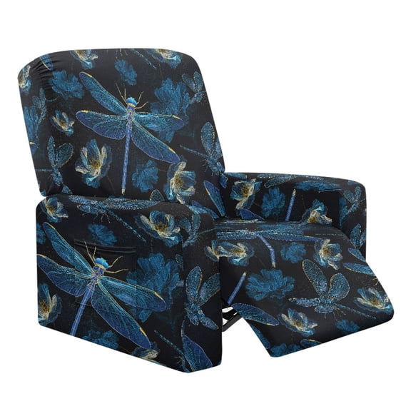 Xoenoiee Dragonfly Flower Pattern Stretch Couch Cover Recliner Cover Electric Power Lift Recliner Chair Cover Fitted Standard Large Power Lift Recliner with Side Pocket, Soft Thick Jacquard