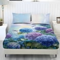 thumbnail image 1 of Xoenoiee Dragonfly Hydrangea Flower Print Premium Fitted Sheet Set, 3 Piece Bedding Set with 1 Deep Pocket Fitted Sheet & 2 Pillowcases, No Flat Sheet Included, Twin XL Size, 1 of 7