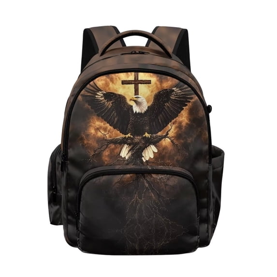 Xoenoiee Eagle Cross Fire Print 17 Inch Backpack for Kids Boys, Large Capacity School Bag Bookbag with Zipper Pocket and Adjustable Straps for Travel Camping Hiking Outdoor
