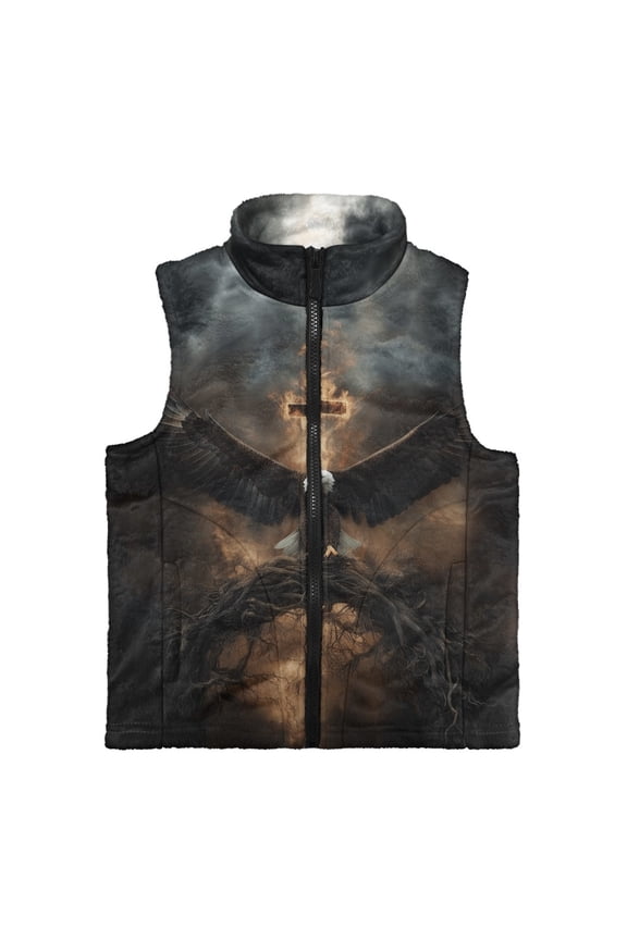 Eagle Cross Fire Print Boys Full Zip Vest Lightweight Jacket Sleeveless Fleece Vest Plush Coat Outerwear Cute Clothes for Boys, Size 4T
