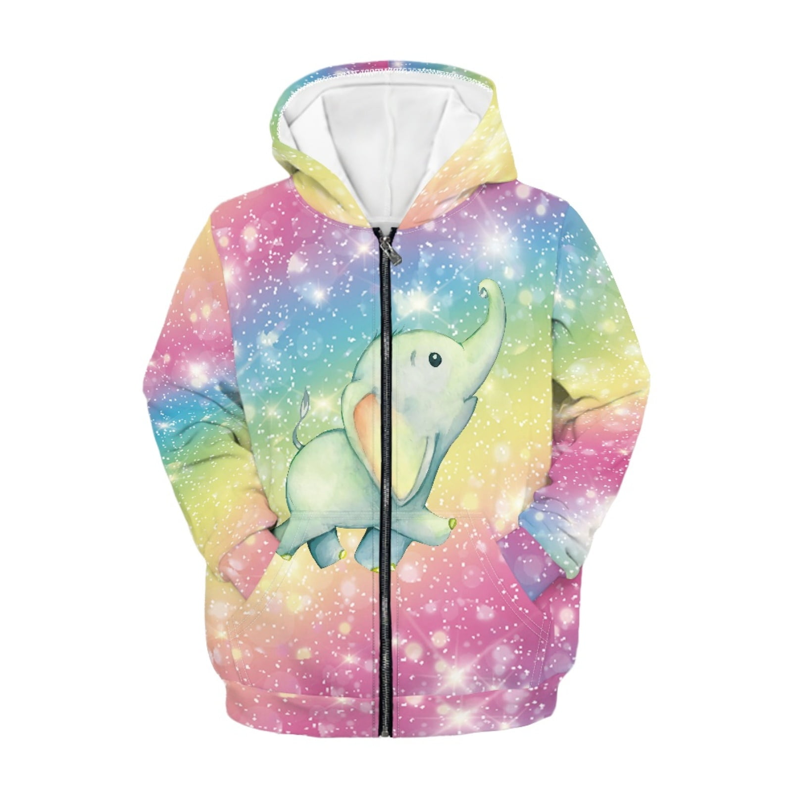 Xoenoiee Elephant Print Teens Zip Up Hoodie Kids Unisex Hooded 
