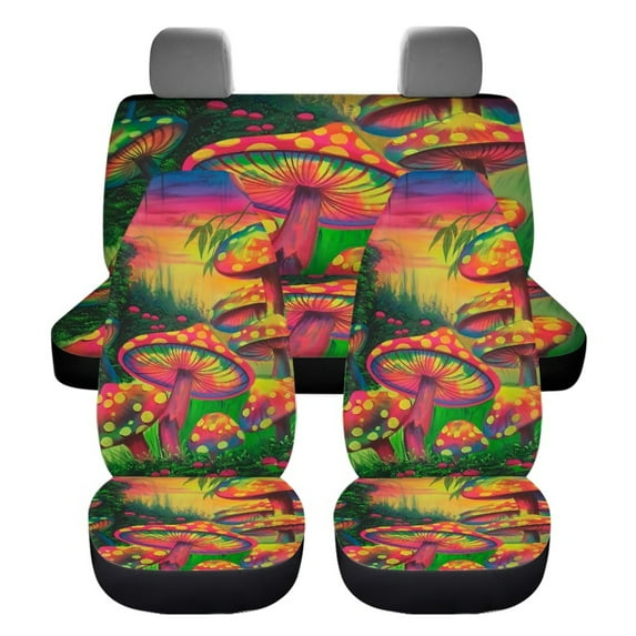 Xoenoiee Fantasy Mushrooms Print Car Seat Covers Full Set Front Seat Covers and Split Rear Bench Seat Covers for Car, Universal Seat Covers for SUV Sedan Van
