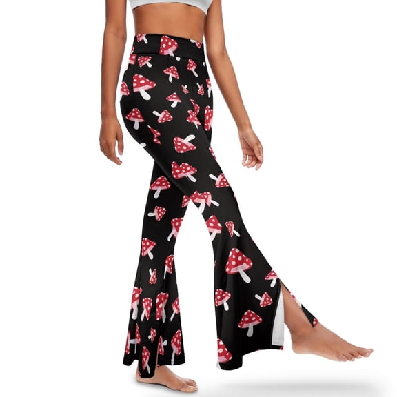 Xoenoiee Flared Leggings for Women Gym Leggings Tummy Control High Waist Flare Pants for Girls Butt Lift Slit Front Tall Yoga Pants for Work, Office, Gym, M, Mushroom Black