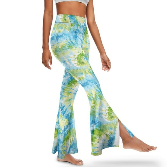 Xoenoiee Flared Leggings for Women Tall Yoga Pants Flared Slit Yoga Pants Bell Bottom Leggings Women's Leggings Trousers for Workout, Casual, Party, XS, Tie-Dye Blue Green