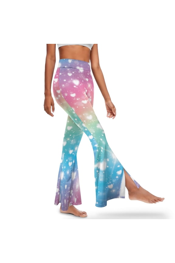 Flared Leggings for Women Tall Yoga Pants High-Waisted and Wide Leg Women's Bootcut Yoga Pants Butt Lift Workout Leggings for Work, Yoga, Gym, Office, 2XL, Shining Love Print Rainbow