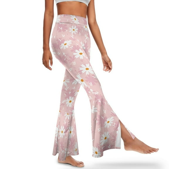 Xoenoiee Flared Leggings for Women Tummy Control Bootcut Yoga Pants Flared Pants Comfortable Tall Flared Yoga Pants High Waist Workout Pants , 2XL, Daisy Pink