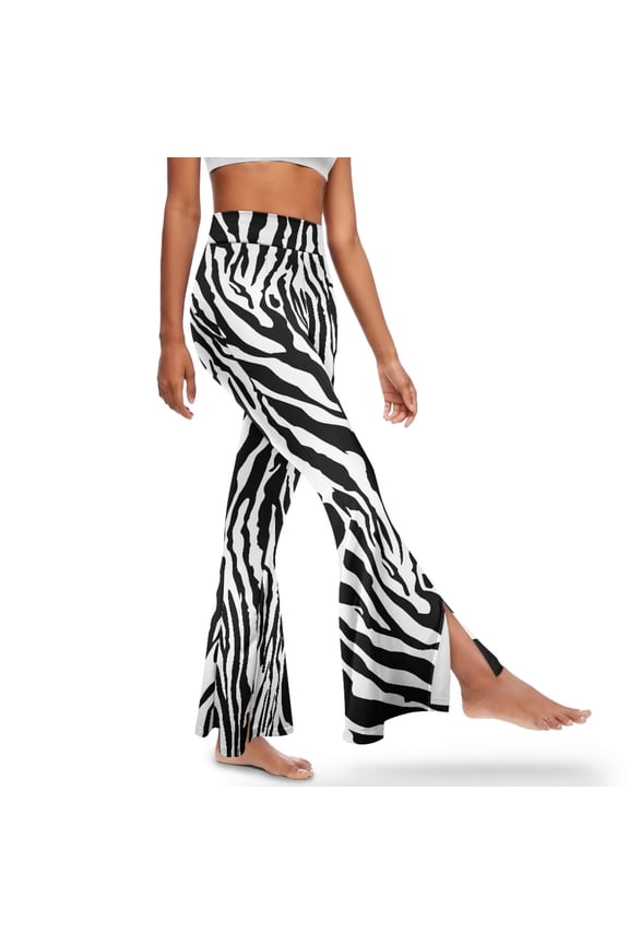 Flared Pants for Women High Waist Flare Leggings 70s Pants Butt Lifting Flared Slit Hem Leggings Tall Yoga Pants for Work, Office, Yoga, Gym, 2XL, Zebra Print