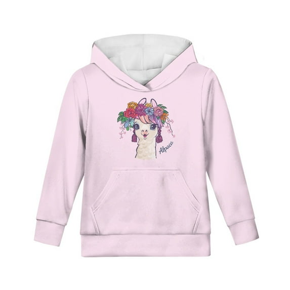 Xoenoiee Floral Alpaca Rose Purple Pattern Girls Hoodies Hooded Sweater for Kids Long Sleeve Pullover Hoodies with Kangaroo Pocket Fall Winter Sportwear, M