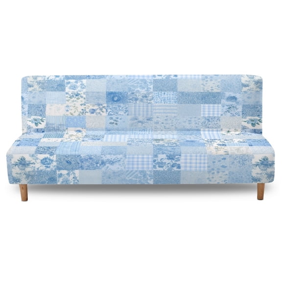 Xixirimido Floral Patchwork Blue Pattern Futon Slipcover for Armless Couch Stretchy Sofa Bed Cover Soft Elastic Couch Cover Machine Washable Furniture Protector