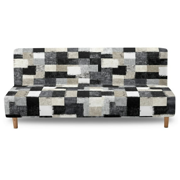 Xixirimido Futon Slipcover Armless Futon Bed Sofa Cover Furniture Protector with Elastic Bottom, Soft and Washable Futon Covers for Sofa Bed, Abstract Geometric Patchwork