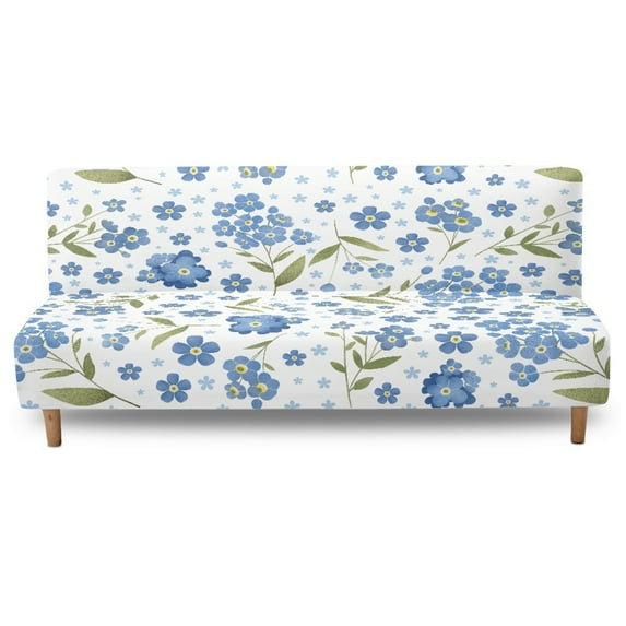 Xixirimido Futon Sofa Bed Cover Stretch Armless Futon Slipcover Washable Elastic Sofa Couch Covers Home Furniture Protector, Blue Floral