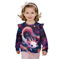 thumbnail image 1 of Xoenoiee Galaxy Axolotl Star Print Girls Sweatshirt Graphic Jackets Ruffle Shoulder Pullover Top Casual Long Sleeve Shirt Toddler Kids Crewneck Sweater Fall Outfits, Size 2-3 Years, 1 of 7