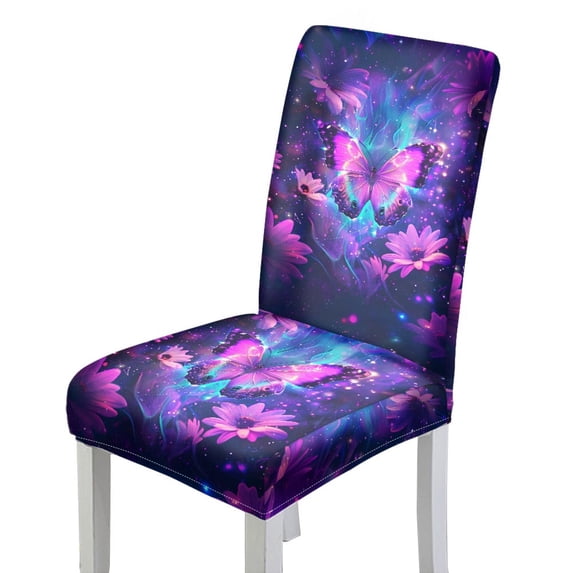 Xoenoiee Galaxy Butterfly Daisy Print Chair Covers for Dining Room, Dining Chair Slipcovers Stretch Dining Room Chair Covers Seat Protector, Washable Parsons Chair Cover for Home Banquet, 1 Set