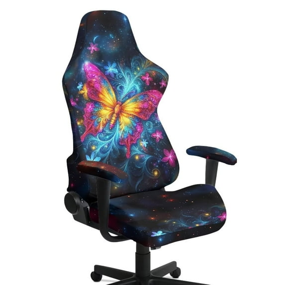Xoenoiee Galaxy Butterfly Flower Pattern Ergonomic Office Computer Game Chair Slipcovers with Armrest Cover, Stretchy Polyester Covers for Reclining Racing Gaming Chair