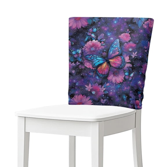 Xoenoiee Galaxy Butterfly Flower Print Back Chairs Cover Stretch Chair Back Covers for Banquet Home Kitchen Dining Room Decor Removable Dining Chair Slipcovers, 1 Pack