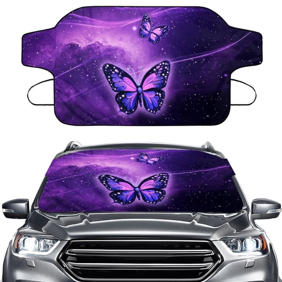 Xoenoiee Galaxy Butterfly Print All Weather Windshield Cover for Ice and Snow, Lightweight Windshield Frost Cover for Auto Car Pickup Truck SUV Sedan