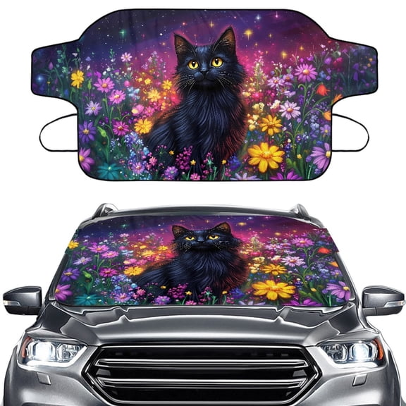 Xoenoiee Galaxy Cat Daisy Print Car Windshield Snow Ice Cover, Windshield Cover for Ice and Snow, Foldable Car Windshield Sun Shade Fit for Sedan/SUV/Pickup/Truck/MPV