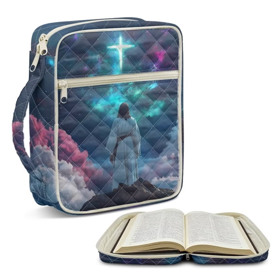 Xoenoiee Galaxy Cross Cloud Pattern Bible Cover Case for Women Men Large Bible Cover with Handle Quilted Bible Carrying Case Bible Study Supplies Accessories with Pocket