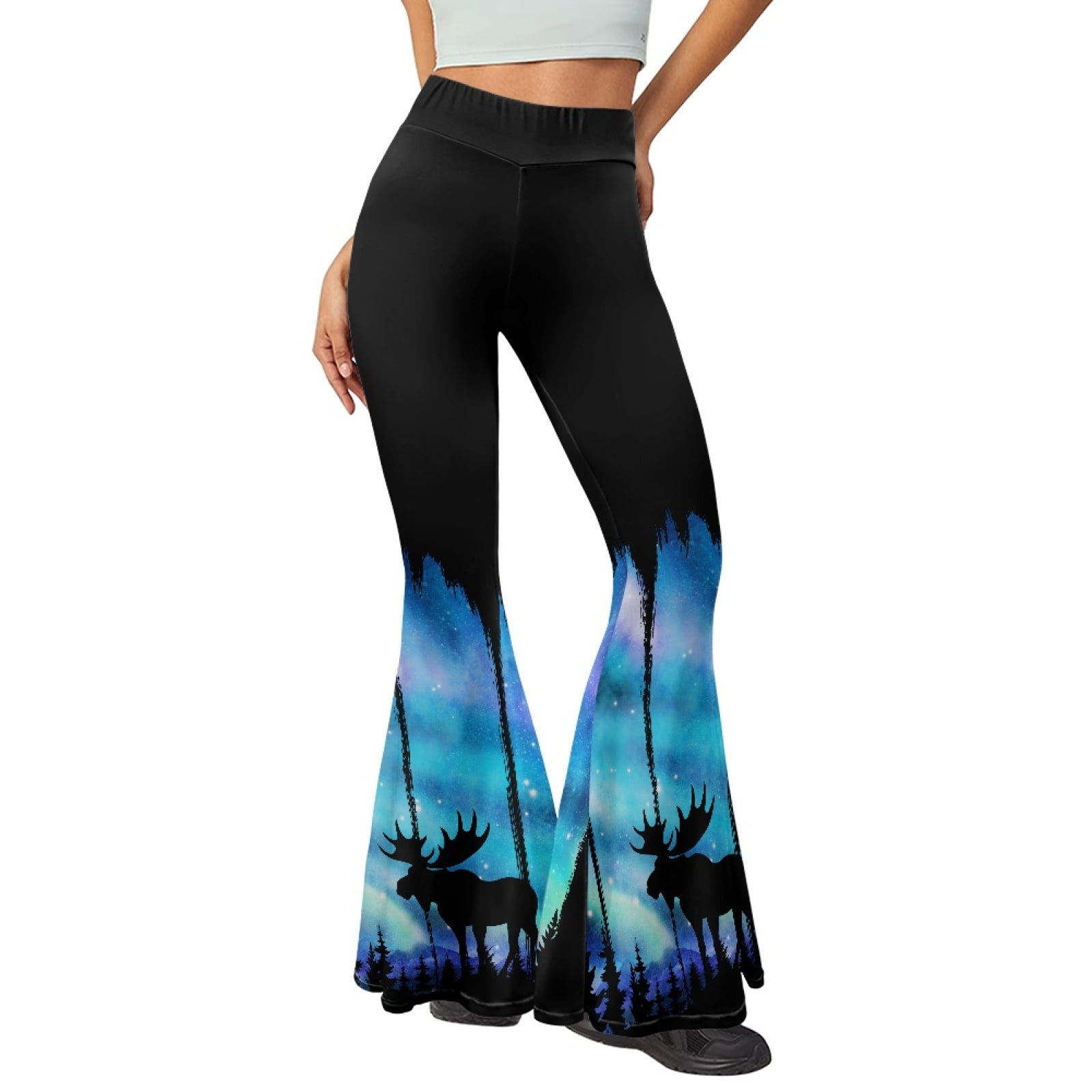 Xoenoiee Galaxy Deer Print Women's Flare Yoga Pants, Lightweight