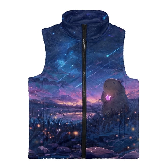 Xoenoiee Galaxy Hamster Print Toddler Boys Fleece Vest Coat Warm Sleeveless Jacket Zip up Polar Fuzzy Waistcoat Fall Winter, Size 5-6 Years