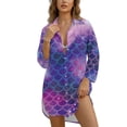 thumbnail image 1 of Xoenoiee Galaxy Mermaid Scales Print Women Mini Summer Dress Cover Up Oversize Shirt Long Sleeve Button Down Beach Dresses Cover Up Top with Chest Pocket, M, 1 of 7
