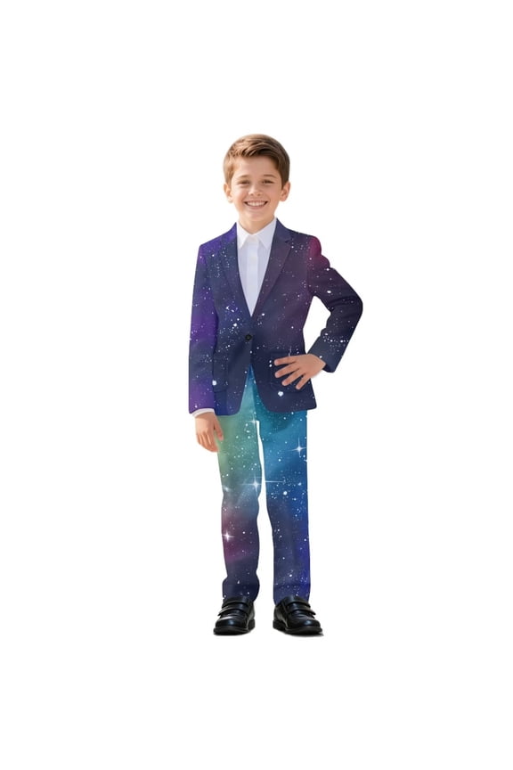 Galaxy Star Print Suit for Boys Slim Fit 2 Piece Formal Kids Suits Tuxedo Set Toddler Suit for Boys Dress Outfit Blazer Pants, 13-14 Years