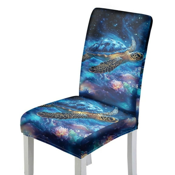 Xoenoiee Galaxy Turtle Flower Print Dining Chair Covers Stretch Chair Slipcovers Anti-Slip Covers for Dining Chair Removable Washable Parsons Kitchen Chair Covers, 1 Set