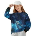 thumbnail image 1 of Xoenoiee Galaxy Turtle Flower Print Girls Oversized Crewneck Sweatshirt, Long Sleeve Side Slit Drop Shoulder Pullover Top for Fall Winter Spring, 5-6 Years, 1 of 7