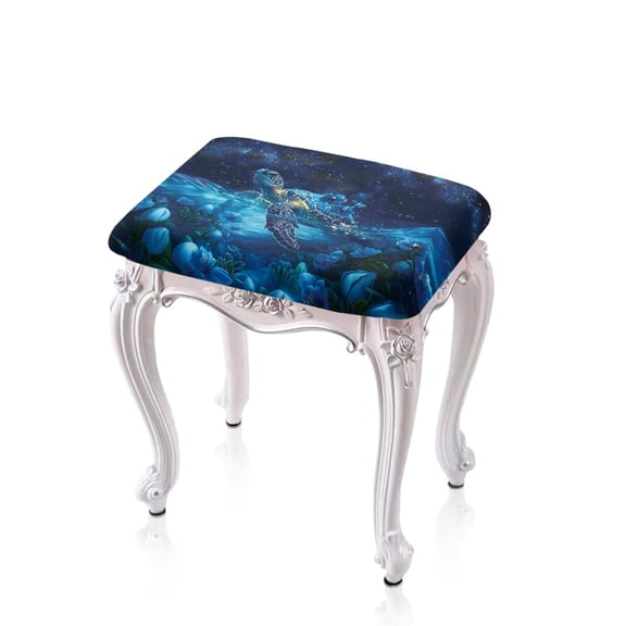 Xoenoiee Galaxy Turtle Flower Print Stool Covers Rectangular, Vanity Stool Covers Stretch Washable Saddle Bar Stool Slipcover Bench Seat Protector with Elastic Bands, 2 Pack