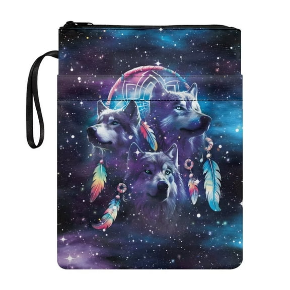 Xoenoiee Galaxy Wolf Print Book Sleeves with Zipper Book Cover for Hardcover Paperback Washable Book Protector Pouch Medium 11 x 8.7 Inch Book Covers