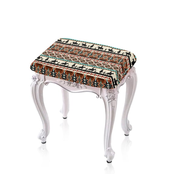 Xoenoiee Geometric Tribe Horse Print Vanity Stool Covers Soft Stretch Washable Saddle Bar Stool Slipcover Stain Resistant Barstool Covers Bench Seat Protector with Elastic Band, 2 Pack