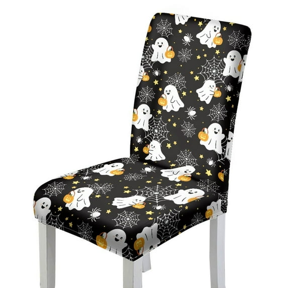 Xoenoiee Ghost Pumpkin Star Spider Web Print Dining Chair Covers Halloween Decor Stretch Kitchen Chair Cover, Soft Washable Parsons Chair Slipcovers Protective for Home Restaurant Banquet, 1 Pack