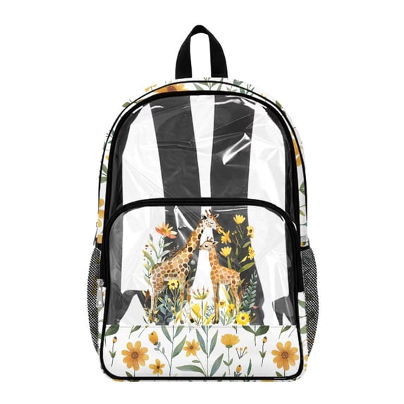 Xoenoiee Giraffe Flower Print Clear Backpack for Girls, Large Capacity School Backpack PVC Bookbag Heavy Duty Bookbag Lightweight Casual Daypack with Adjustable Strap for Travel Hiking School