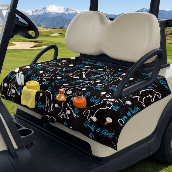 Xoenoiee Golf Golfer Print Golf Cart Seat Covers, Heavy Duty Golf Cart Seat Blanket, Waterproof Travel Sports Cart Seat Cushion Covers for 2 Person Seats Club Car, Summer Golf Cart Accessories
