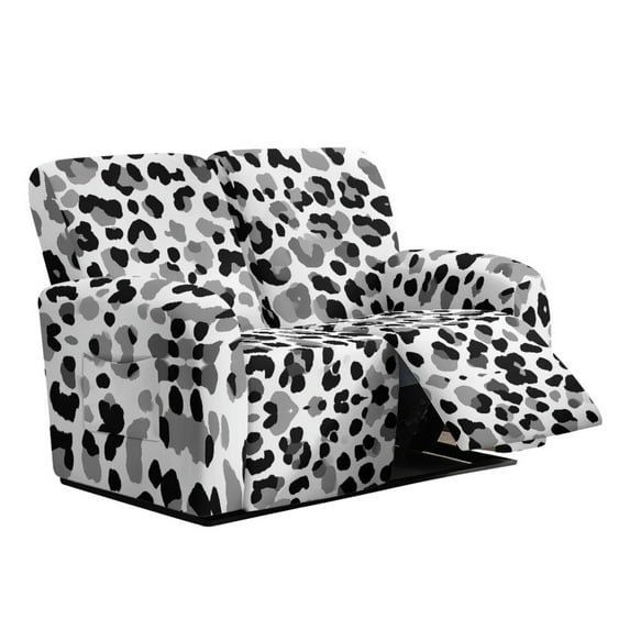 Xoenoiee Gray Leopard Print Jacquard Recliner Loveseat Slipcover 6-Pcs, Stretch Reclining Sofa Covers for 2-Seater Couch with Side Pockets, Furniture Protector