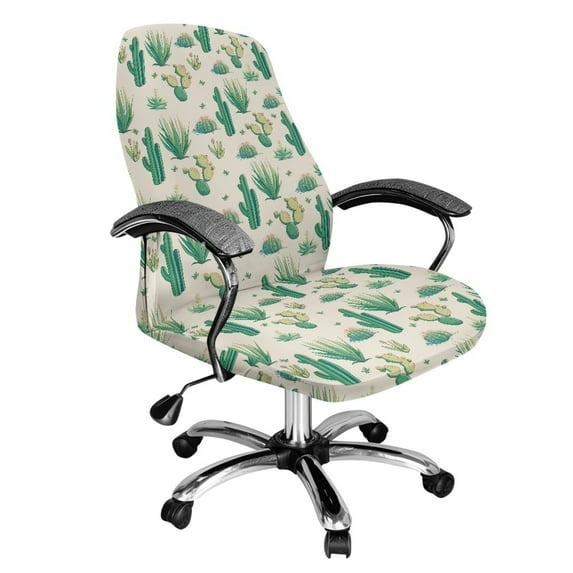 Xoenoiee Green Cactus Print Office Chair Cover, Universal Removable Desk Chair Cover Washable Anti-Dust Stretch Computer Chair Slipcovers, S