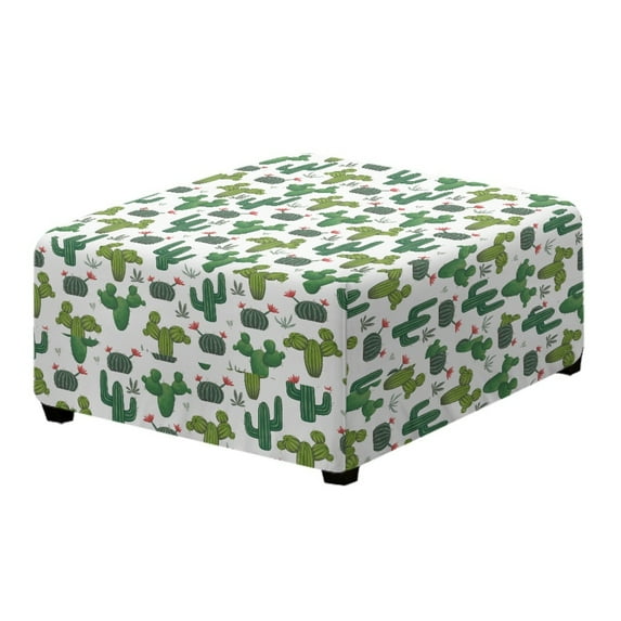 Xoenoiee Green Cactus Print Square Ottoman Cover Stretch Folding Storage Bench Ottoman Cover Footrest Stool Slipcover Footstool Protector Cover with Elastic Bottom, S