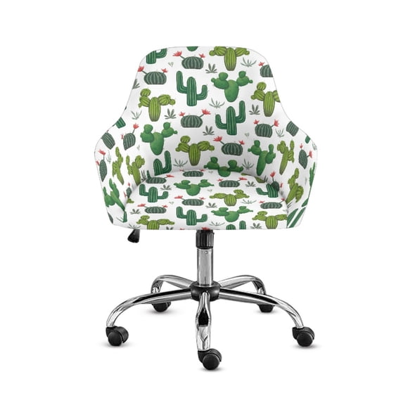Xoenoiee Green Cactus Print Swivel Armchair Accent Dining Chair Cover for Office, Stretch Mid-Back Office Desk Chair Sliopcover Leisure Arm Chair Protector with Arms for Living Room