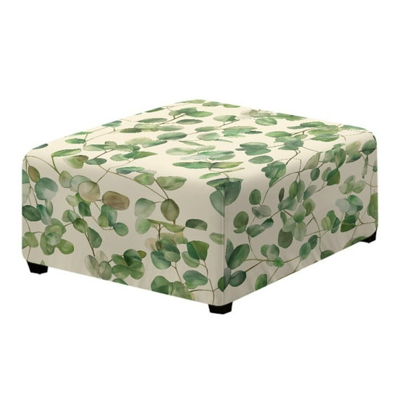 Xoenoiee Green Eucalyptus Leaves Print Ottoman Covers Slipcover Square 1 Piece Form Fit Stretch Folding Storage Covers Ottoman Slipcovers Removable Footrest Covers Elastic Bottom Washable, S