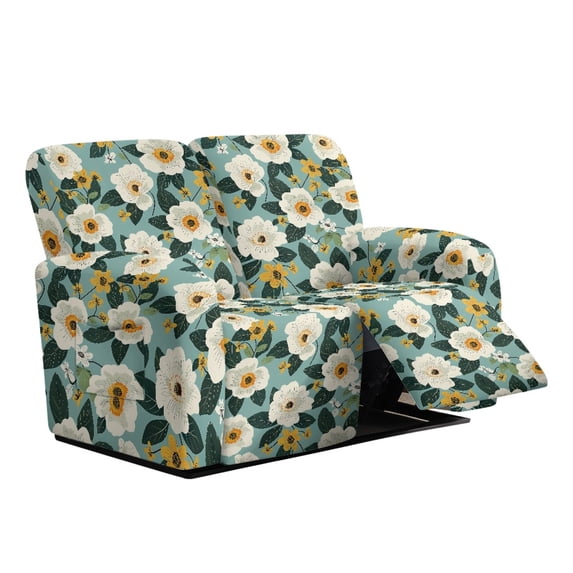 Xoenoiee Green Floral Print 6 Pieces Stretch Recliner Sofa Slipcovers, 2 Seat Recliner Cover Loveseat Reclining Sofa Slipcover Furniture Protector with Pocket