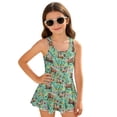 thumbnail image 1 of Xoenoiee Green Horse Floral Print Girls One Piece Swimsuits Hawaiian Skirted Bathing Suit for Kids Girls Summer Ruched Swim Dress Sleeveless Swimwear, Size 6-7 Years, 1 of 7