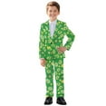 thumbnail image 1 of Xoenoiee Green Lucky Shamrock Print Boys Suit 2 Piece Slim Fit Kids Tuxedo Suit St. Patrick's Day Formal Wedding Outfit Blazer Pants Set Dresswear, Size 11-12 Years, 1 of 7